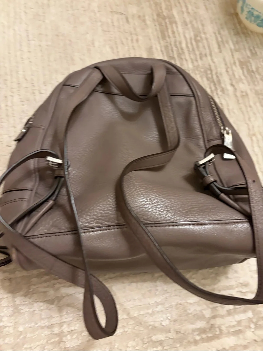 Michael Kors Men’s Pebbled Leather Backpack in Taupe Gray